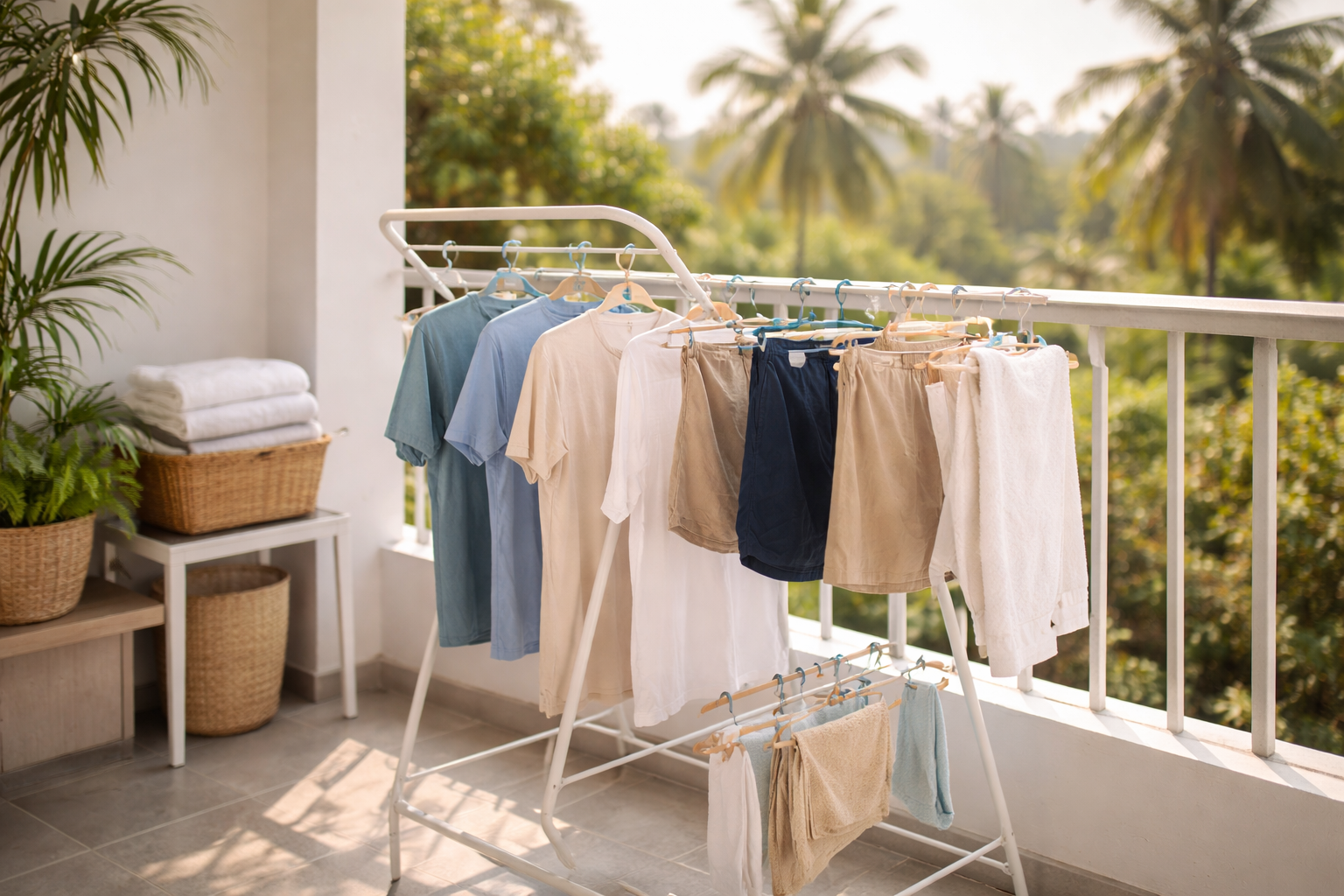 Monthly routine laundry on balcony