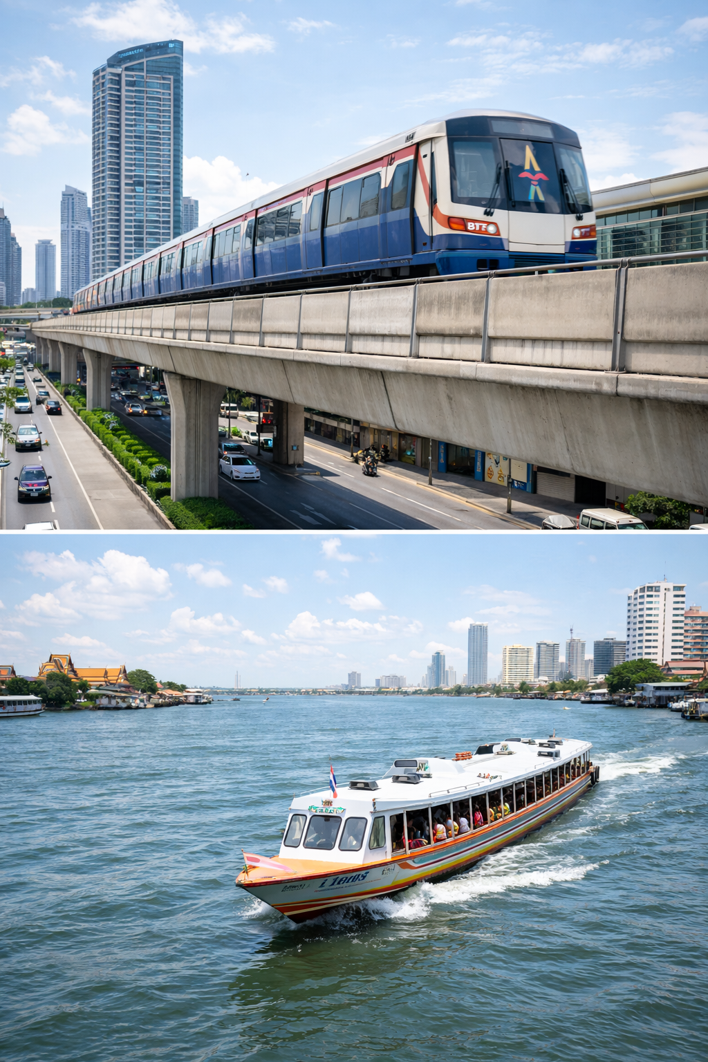Bts skytrain river boat contrast